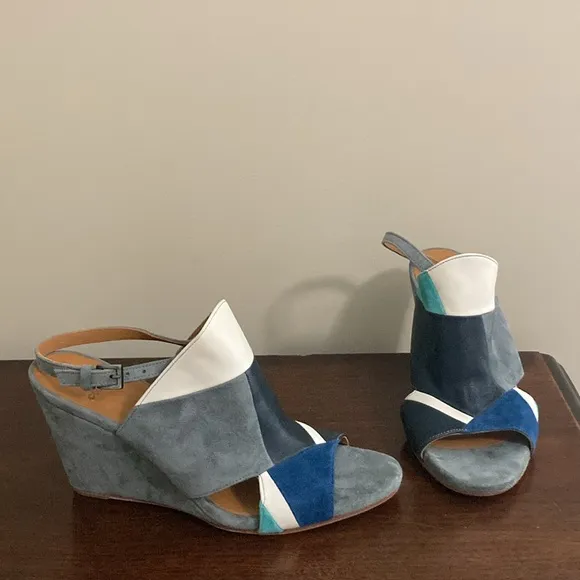Coclico Women's Jordy Wedge Sandals 39.5 Gray Navy Suede
