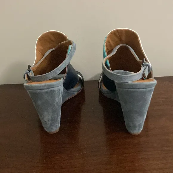Coclico Women's Jordy Wedge Sandals 39.5 Gray Navy Suede