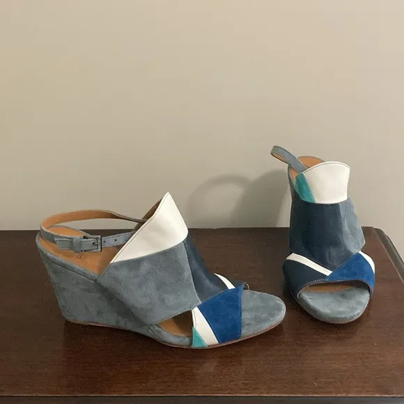 Coclico Women's Jordy Wedge Sandals 39.5 Gray Navy Suede