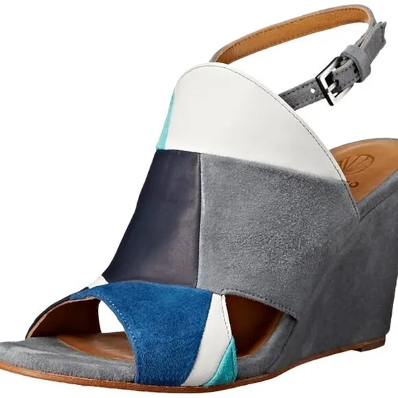 Coclico Women's Jordy Wedge Sandals 39.5 Gray Navy Suede