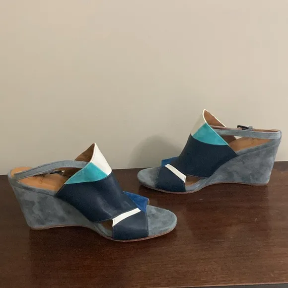 Coclico Women's Jordy Wedge Sandals 39.5 Gray Navy Suede