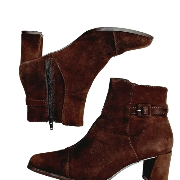 Coldwater Creek Brown Suede Leather boots size 6 Booties Square Toe Block Heel
