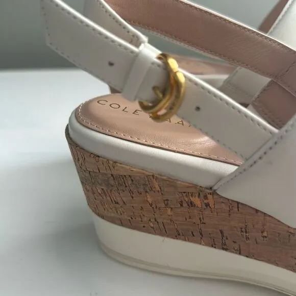 COLE HAAN AISLIN WEDGE SANDALS. IVORY-NATURAL.