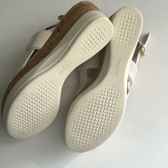 COLE HAAN AISLIN WEDGE SANDALS. IVORY-NATURAL.