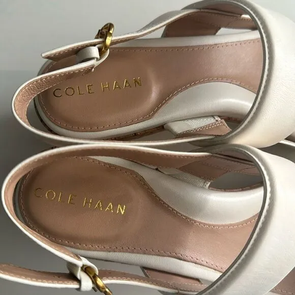 COLE HAAN AISLIN WEDGE SANDALS. IVORY-NATURAL.