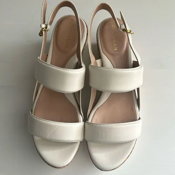 COLE HAAN AISLIN WEDGE SANDALS. IVORY-NATURAL.