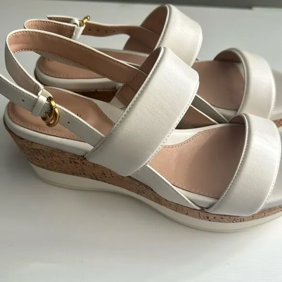 COLE HAAN AISLIN WEDGE SANDALS. IVORY-NATURAL.