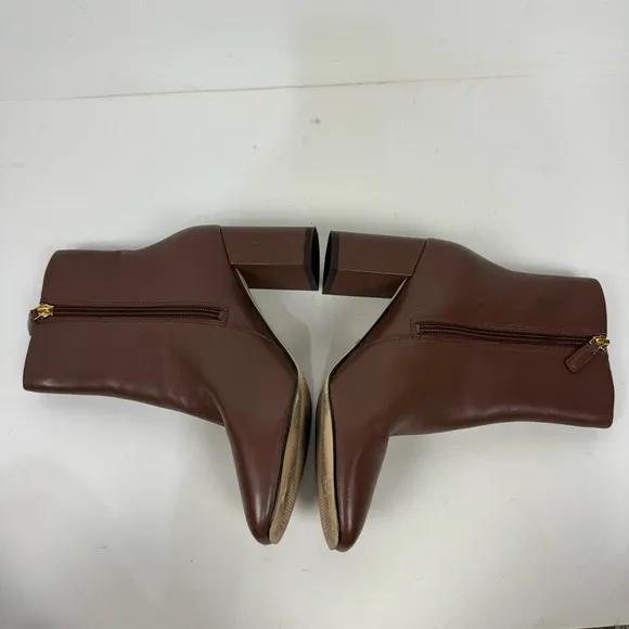 Cole Haan Brown Faux Leather Block Heel Ankle Boots Minimalist Neutral