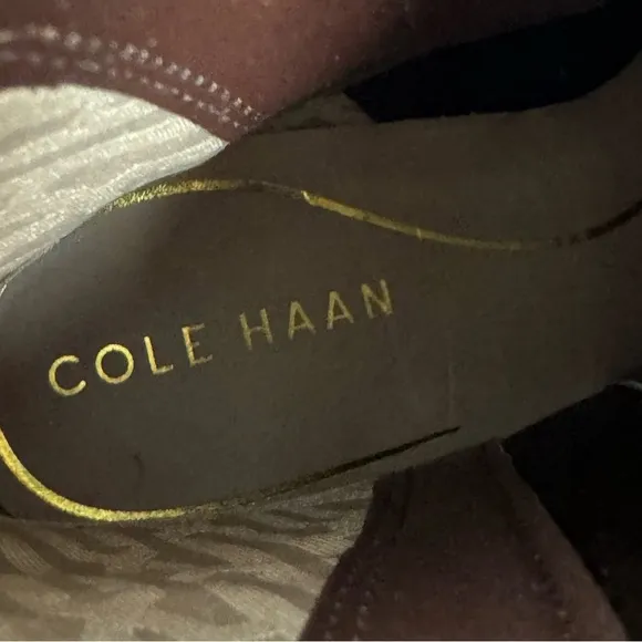 Cole Haan Brown Faux Leather Block Heel Ankle Boots Minimalist Neutral