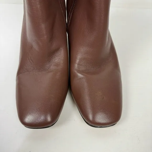 Cole Haan Brown Faux Leather Block Heel Ankle Boots Minimalist Neutral