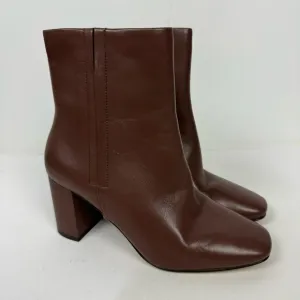 Cole Haan Brown Faux Leather Block Heel Ankle Boots Minimalist Neutral
