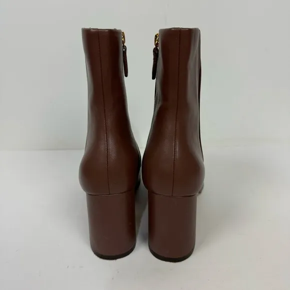 Cole Haan Brown Faux Leather Block Heel Ankle Boots Minimalist Neutral