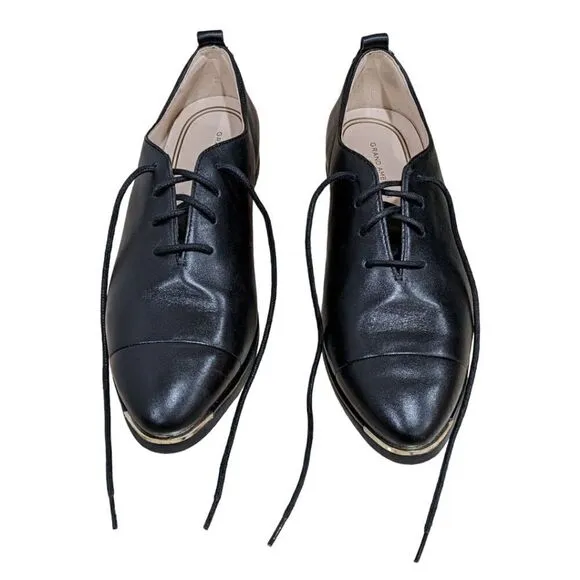 Cole Haan Grand Ambition Black Leather Lace Up Oxford Wing Tip Shoes Sz 6 1/2 B