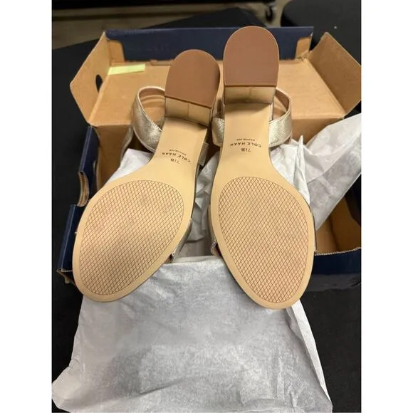 Cole Haan Hann Josie Block Heel Sandals Gold Leather 7.5