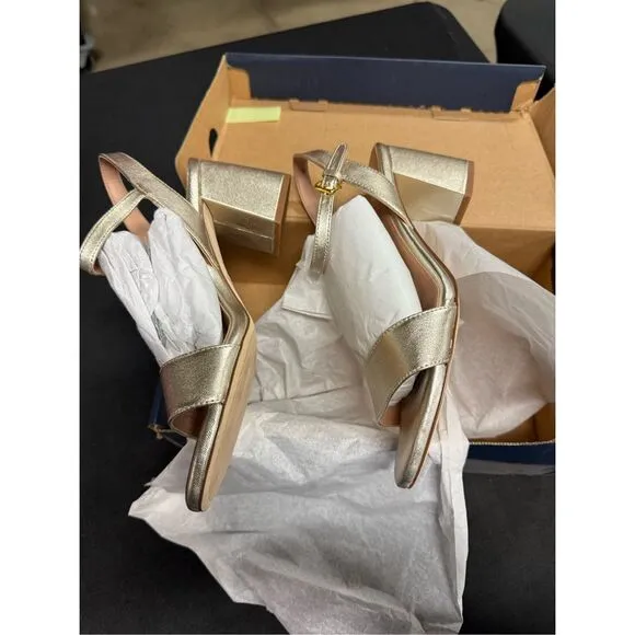 Cole Haan Hann Josie Block Heel Sandals Gold Leather 7.5