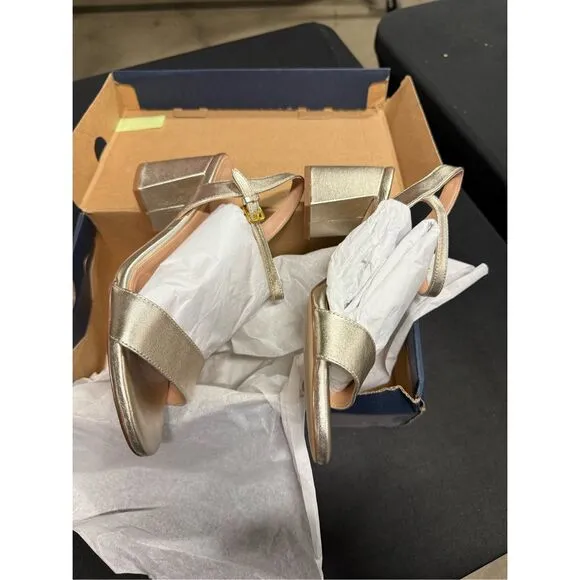 Cole Haan Hann Josie Block Heel Sandals Gold Leather 7.5