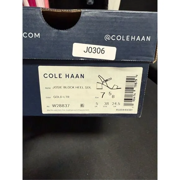 Cole Haan Hann Josie Block Heel Sandals Gold Leather 7.5