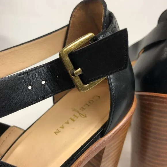 Cole Haan High Heel Sandal - 'Cameron' Black Leahter Gladiator Sandals  EUC 10.5