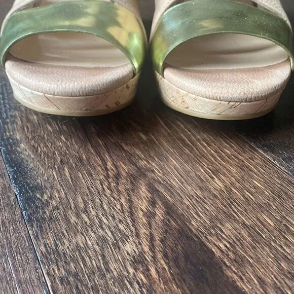 Cole Haan Irving leather wedge sandals size womens 10 nude and gold