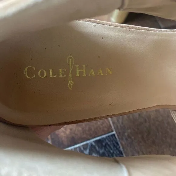 Cole Haan Irving leather wedge sandals size womens 10 nude and gold