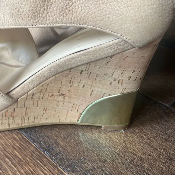 Cole Haan Irving leather wedge sandals size womens 10 nude and gold