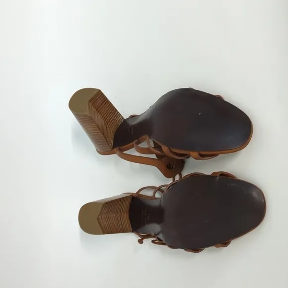 Cole Haan Lace Up Leather Block Heel Sandals Brown 11B summer bohemian preppy