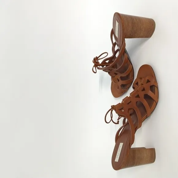 Cole Haan Lace Up Leather Block Heel Sandals Brown 11B summer bohemian preppy