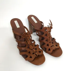 Cole Haan Lace Up Leather Block Heel Sandals Brown 11B summer bohemian preppy