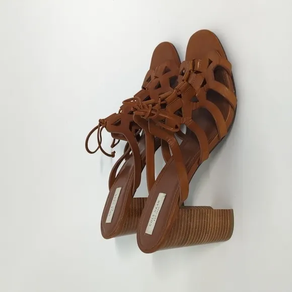 Cole Haan Lace Up Leather Block Heel Sandals Brown 11B summer bohemian preppy
