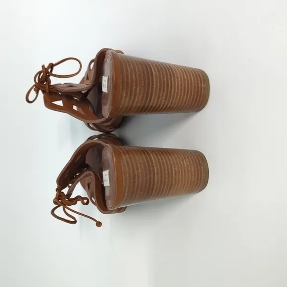 Cole Haan Lace Up Leather Block Heel Sandals Brown 11B summer bohemian preppy