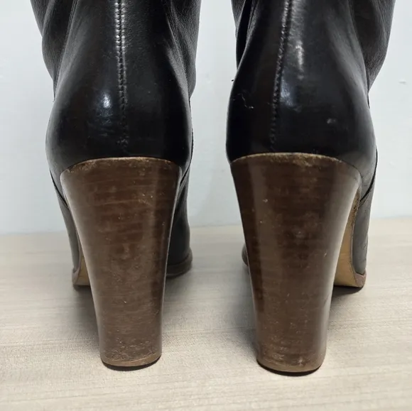 Cole Haan Made in ITALY Black Pebbled Leather Wood Block Heel Boots