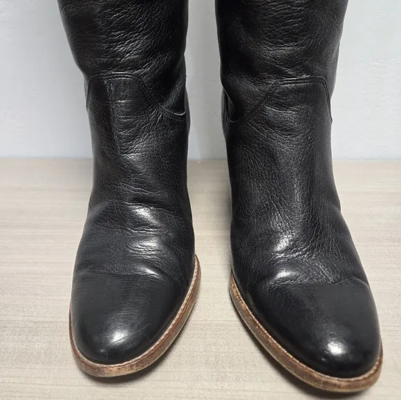 Cole Haan Made in ITALY Black Pebbled Leather Wood Block Heel Boots
