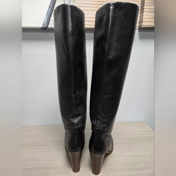 Cole Haan Made in ITALY Black Pebbled Leather Wood Block Heel Boots