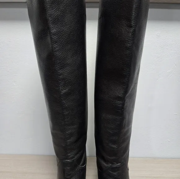 Cole Haan Made in ITALY Black Pebbled Leather Wood Block Heel Boots