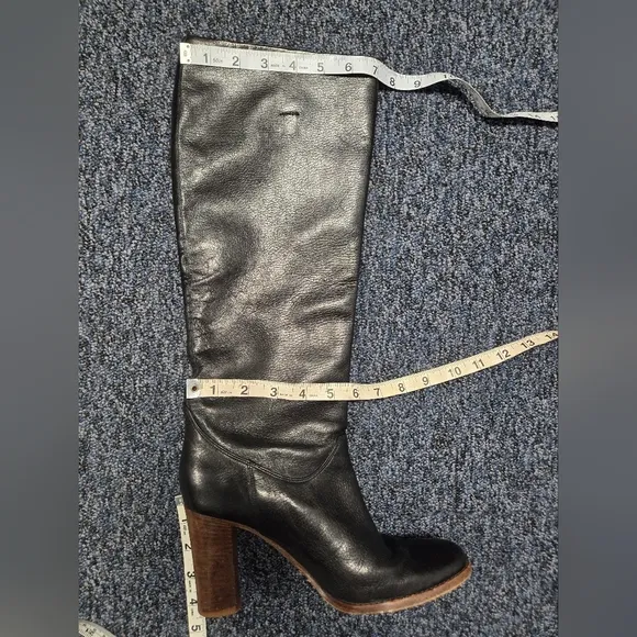 Cole Haan Made in ITALY Black Pebbled Leather Wood Block Heel Boots