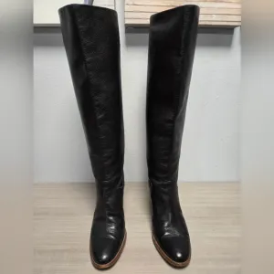 Cole Haan Made in ITALY Black Pebbled Leather Wood Block Heel Boots
