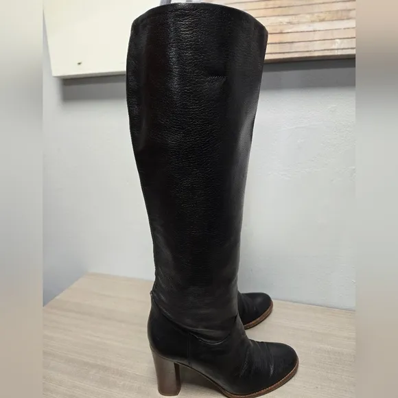 Cole Haan Made in ITALY Black Pebbled Leather Wood Block Heel Boots