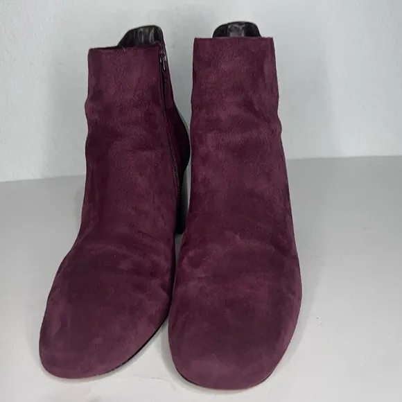 Cole Haan Nella Wine Suede &amp; Leather Block Heel Ankle Boots 9