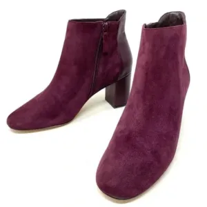 Cole Haan Nella Wine Suede &amp; Leather Block Heel Ankle Boots 9