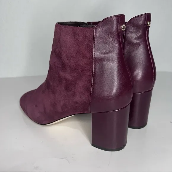 Cole Haan Nella Wine Suede &amp; Leather Block Heel Ankle Boots 9