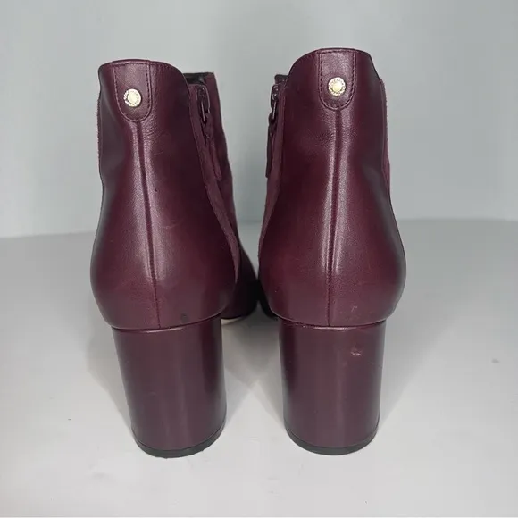 Cole Haan Nella Wine Suede &amp; Leather Block Heel Ankle Boots 9