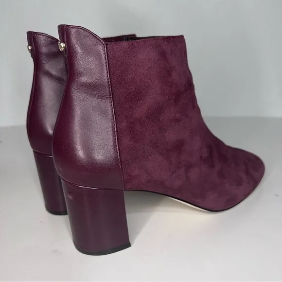 Cole Haan Nella Wine Suede &amp; Leather Block Heel Ankle Boots 9