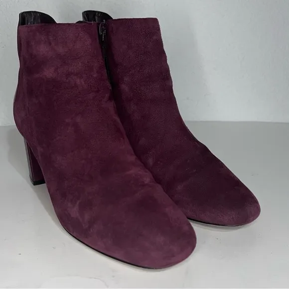 Cole Haan Nella Wine Suede &amp; Leather Block Heel Ankle Boots 9
