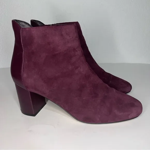 Cole Haan Nella Wine Suede &amp; Leather Block Heel Ankle Boots 9