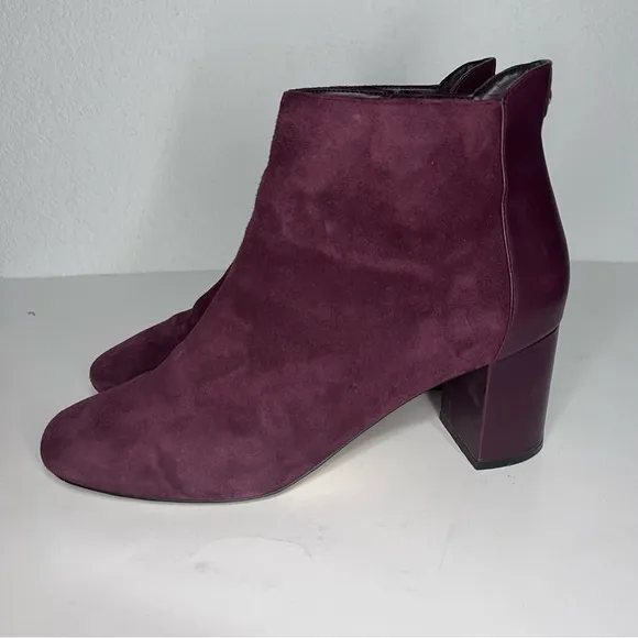 Cole Haan Nella Wine Suede &amp; Leather Block Heel Ankle Boots 9