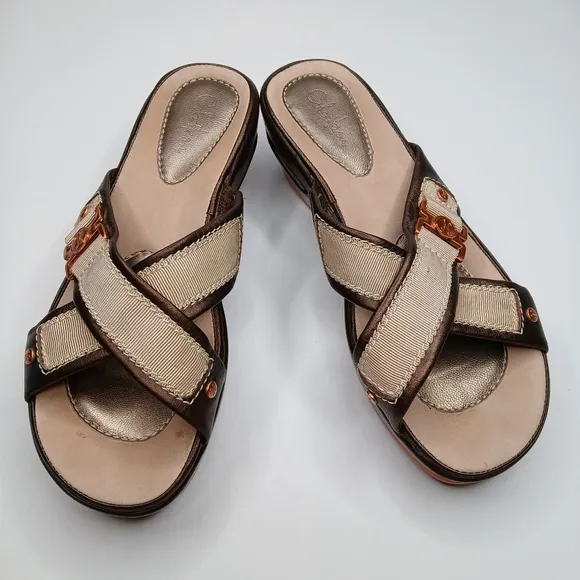 Cole Haan Nike Air Metallic Elke Slide Wedge Brown Sandals Size 6B