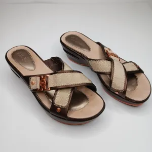 Cole Haan Nike Air Metallic Elke Slide Wedge Brown Sandals Size 6B