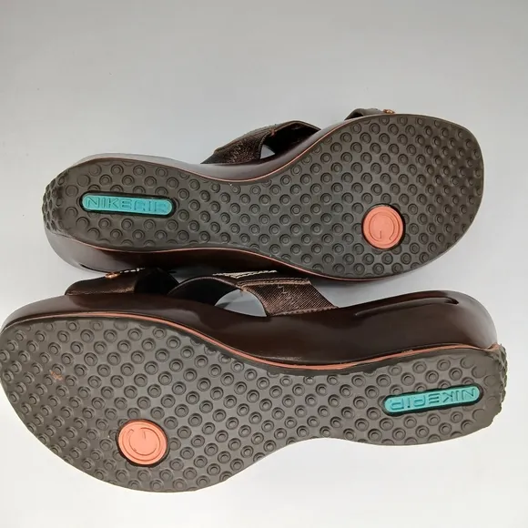 Cole Haan Nike Air Metallic Elke Slide Wedge Brown Sandals Size 6B