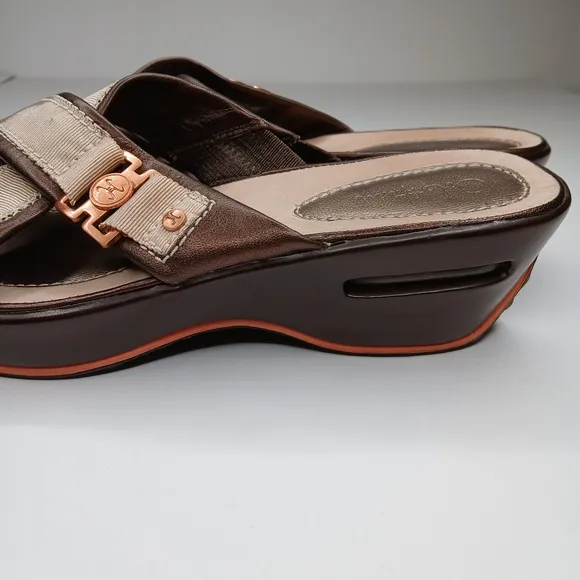 Cole Haan Nike Air Metallic Elke Slide Wedge Brown Sandals Size 6B