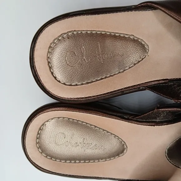 Cole Haan Nike Air Metallic Elke Slide Wedge Brown Sandals Size 6B